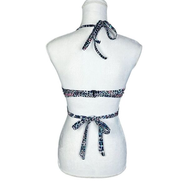 Sundazed Bright Multi Blue White Underwire Wrap Front Halter Bikini Top Size 36C - Picture 2 of 5
